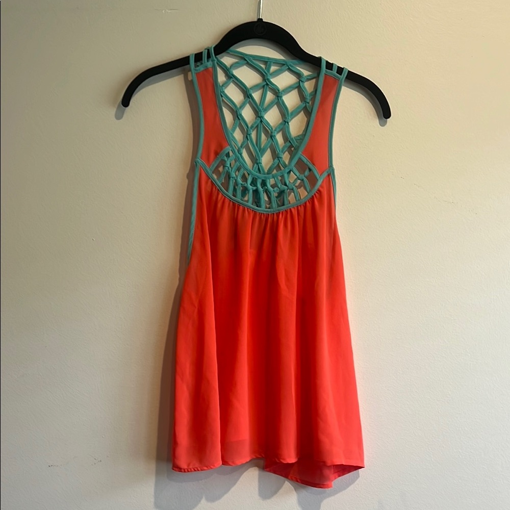 Double Zero Orange Asymmetrical Cut-Out Tank Top